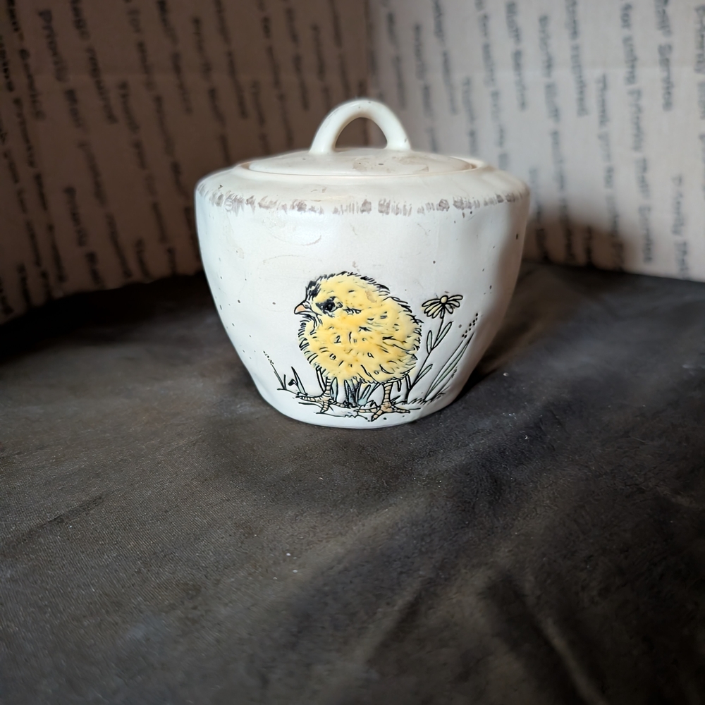 Ceramic Sugar Jar with Yellow Chick Motif